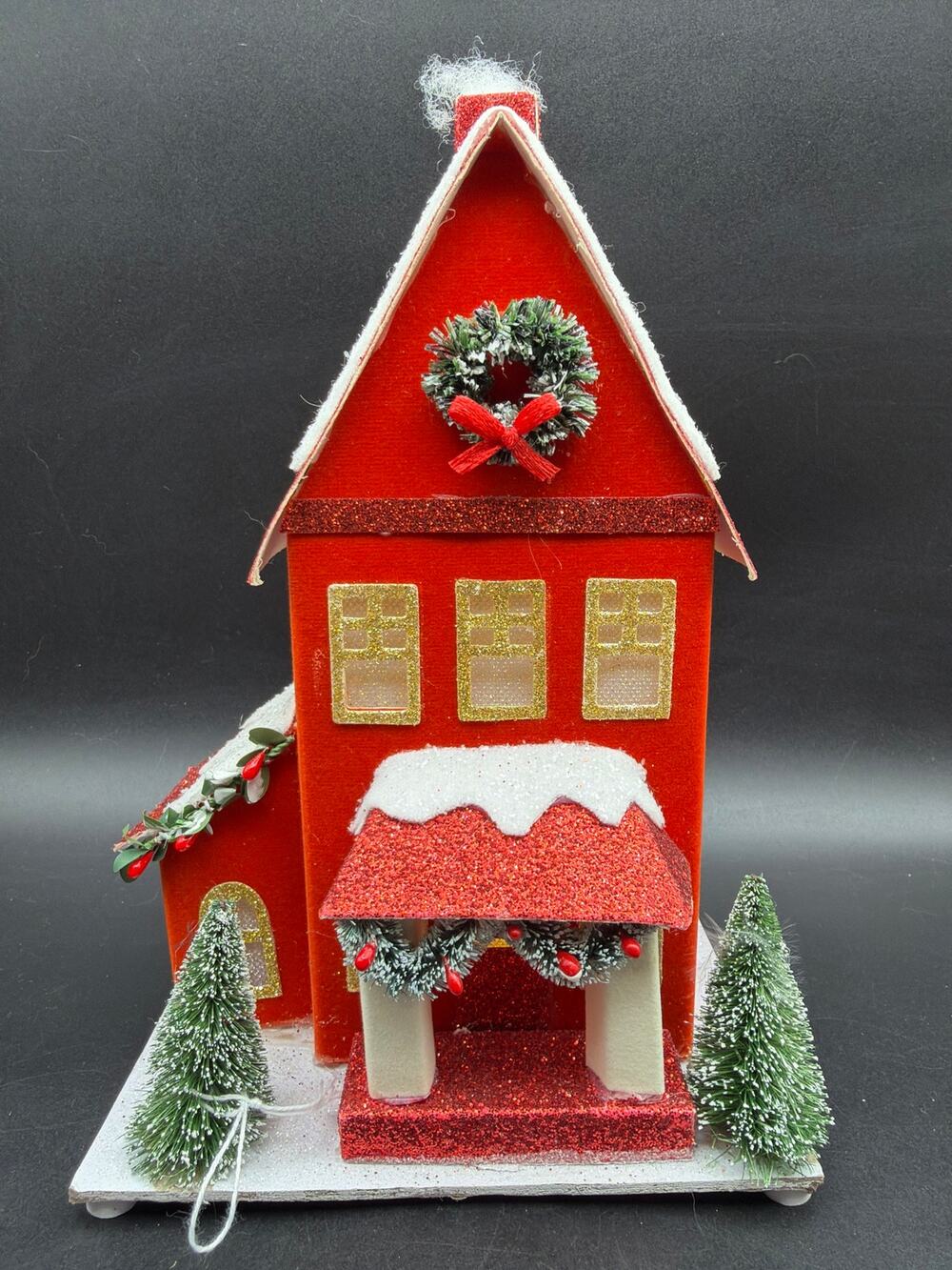 Target Wondershop 2022 Lit Christmas House Red Glitter Bottle Brush Trees LED